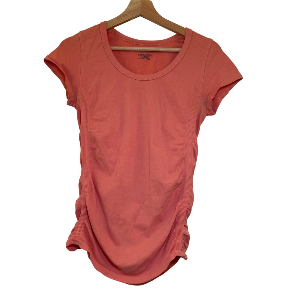 Athleta Short Sleeve Top Women S Coral Excellent Ruched Organic Cotton 438728